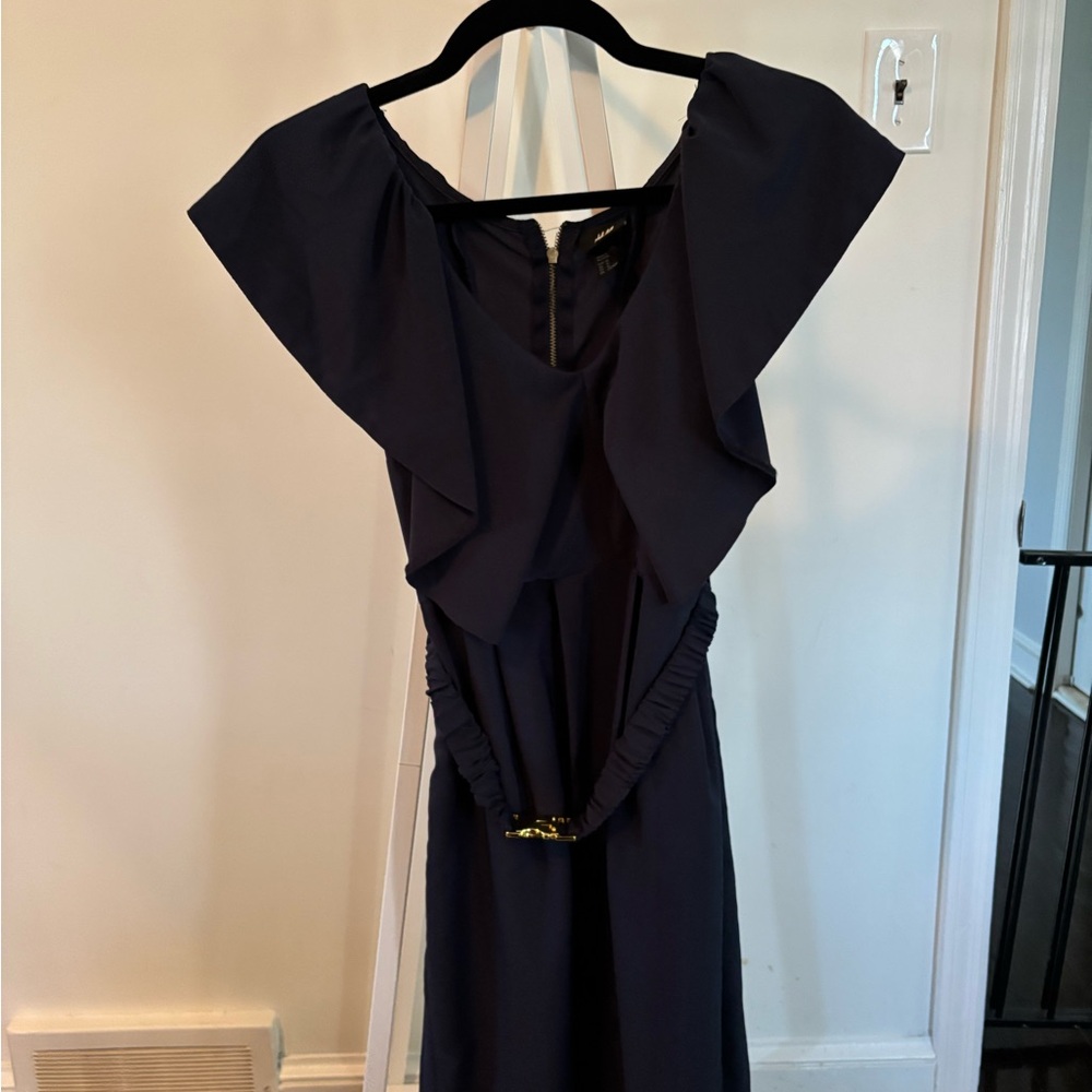 H&M Purple Flutter Neck Belted Dress